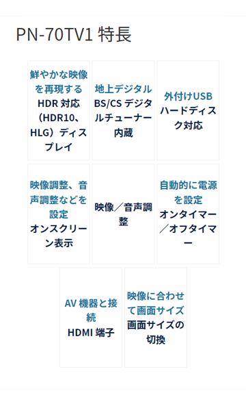 PN 70TV1 特徴 紹介