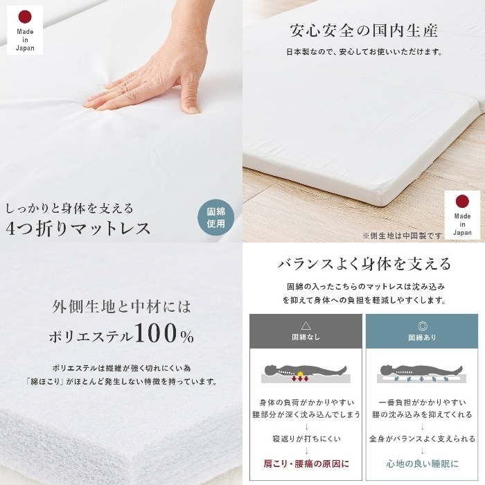 [直送5]ヘタリにくい硬綿使用！ 日本製 コンパクト軽量 バランスよく体を支える四つ折りマットレスLM-1180　