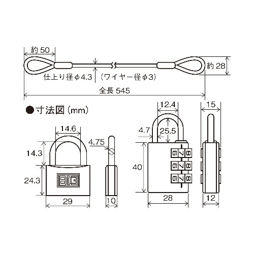 [取寄10]ワイヤー＆パドロックダイヤル錠 3180－30S 3180－30S クロ [1個][4994421318300]