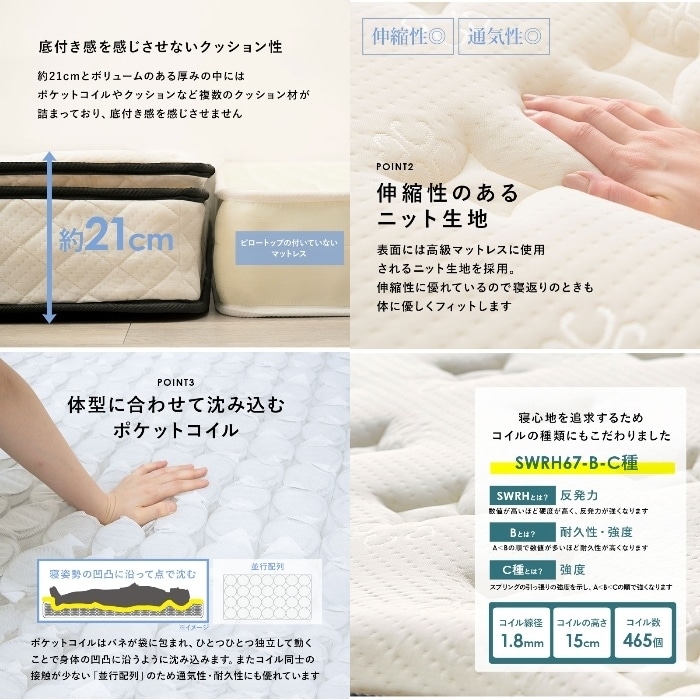 [直送5]毎日が高級ホテルのような寝心地。ポケットコイルマットレスベッド マットレス付きすのこベッド(シングル) KMB-3108GY グレー