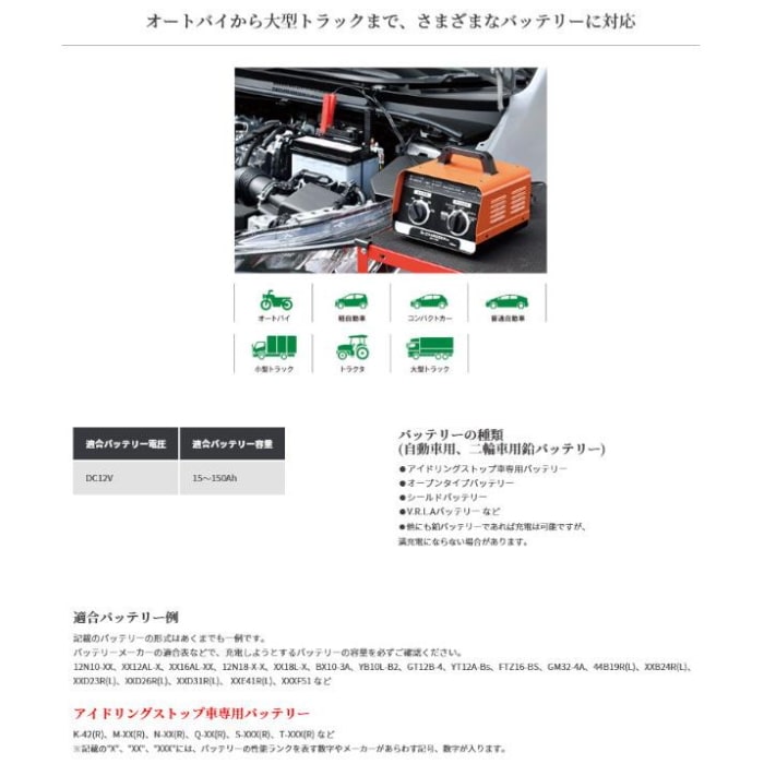 DP-1100 バッテリー充電器 ドクターチャージャープロ 車 バイク トラック バッテリーチャージャー 適合バッテリー:15〜150Ah
