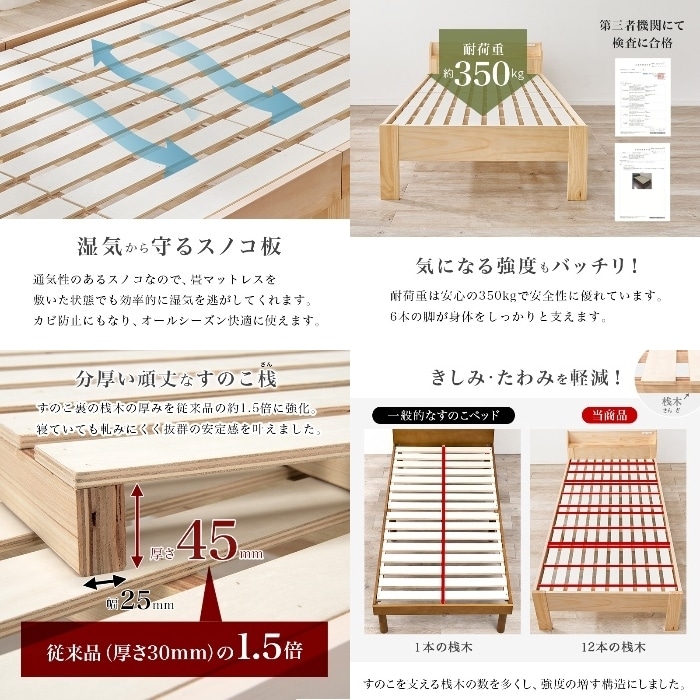 [直送5]い草が香る畳ベッド 2口コンセント付き宮棚 高さ三段階調節 畳マットレス付きすのこベッド シングルサイズMB-5168S-LBRクラマライトブラウン/クラマ