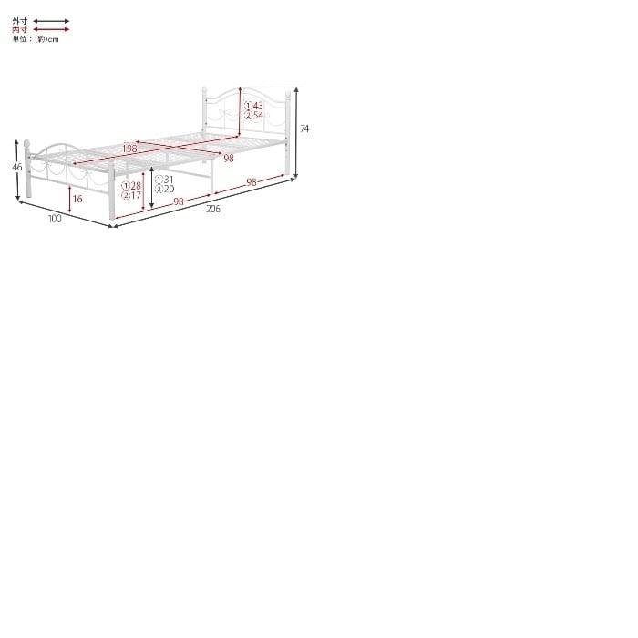 [直送5]気分を盛り上げる可愛いデザイン 高さ2段階調整 ベッドフレーム リボンフレームベッド シングルサイズKH-3099S-WH　