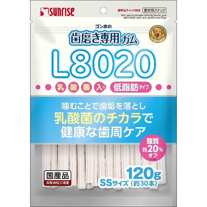 マルカン ゴン太の歯磨き専用ガム SSサイズ L8020乳酸菌入り 低脂肪 犬用 120g