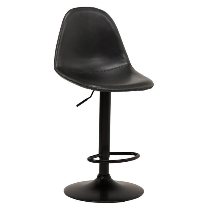 [直送5]お店のようなカフェスペースを。本革調昇降式バーチェア。360度回転式 合成皮革 フットレスト付バーチェア LC-4525BK ブラック