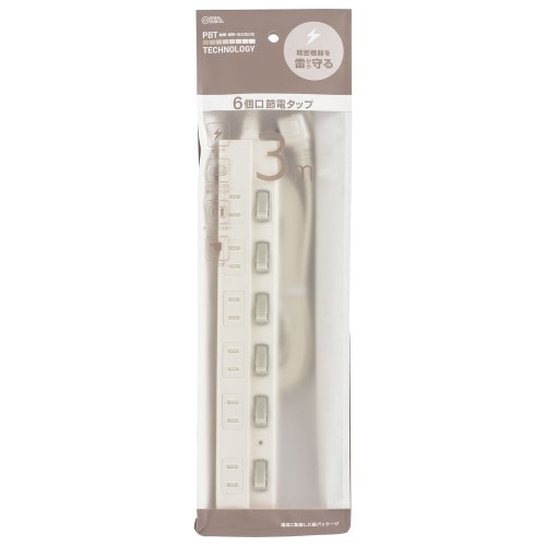 [取寄10]OHM 6口3m節電タップ雷ガード付22 HS－TPK63W－22 [1個][4971275015784]