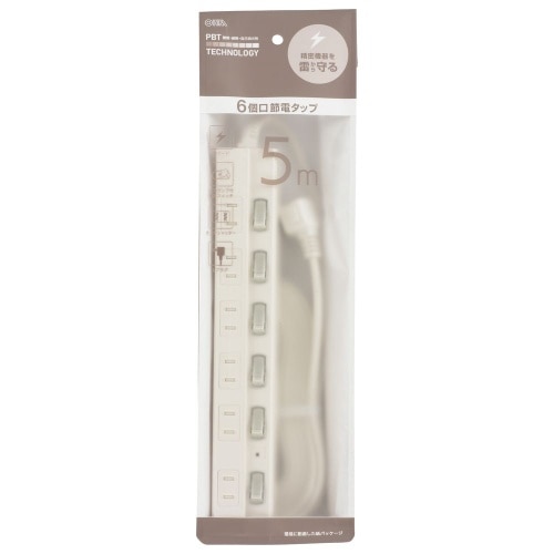 [取寄10]OHM 6口5m節電タップ雷ガード付22 HS－TPK65W－22 [1個][4971275015791]