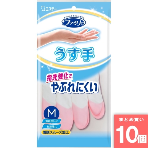 [まとめ買い]【10個セット】ファミリー ビニールうす手 指先抗ウイルス加工 Ｍ ピンク