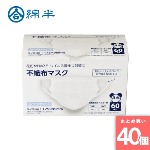 [取寄10][まとめ買い]【40個セット】不織布マスク ふつう 60枚入 ホワイト [4589458500059]