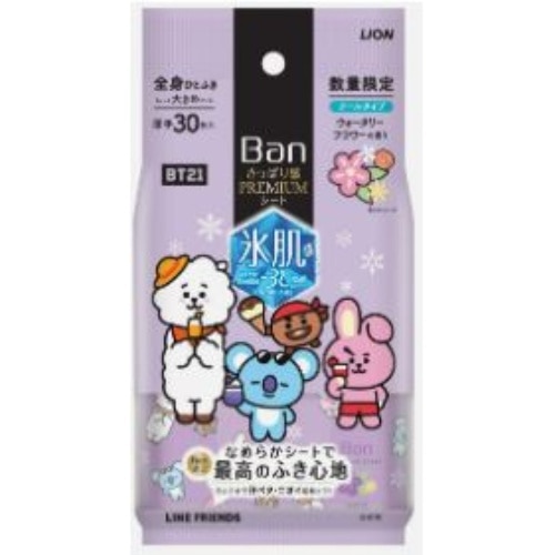 Ban さっぱり感 PREMIUMシート クールタイプ ウォータリーフラワーの香り BT21デザイン 30枚入り