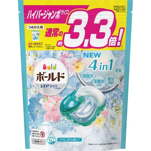 ボールド ジェルボール4D 爽やかフレッシュフラワーサボンの香り 詰め替え ハイパージャンボサイズ 39個