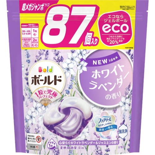 ボールドジェルボール4D 心安らぐホワイトラベンダー＆ジャスミンの香り詰替 超メガジャンボサイズ 87個