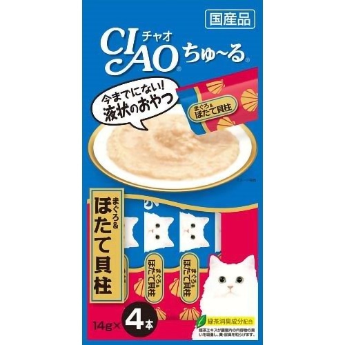 [取寄10]いなばペットフード いなばCIAOちゅーるまぐろ＆ほたて貝柱 [14g×4本][4901133716690]