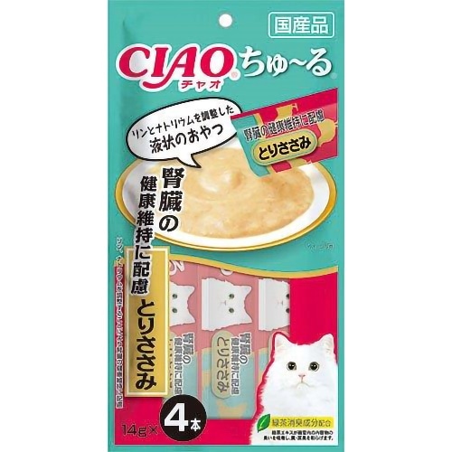 [取寄10]いなばペットフード ちゅーる腎臓の健康維持に配慮とりささみ [14g×4本][4901133719141]