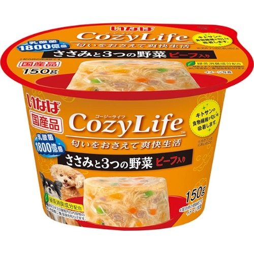 いなばペットフード Cozyライフカップささみ3つ野菜ビーフ 150g