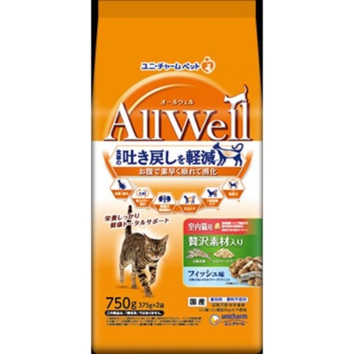 ALLWell 室内猫用 贅沢素材 フィッシュ小魚とささみ 750g