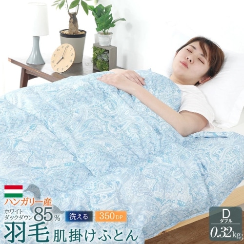 [直送5]丸八真綿　ハンガリー産ホワイトダックダウン85％使用　羽毛肌掛け布団　夏用 洗える 　ダブル 635197BO ブルー (本州四国九州限定)