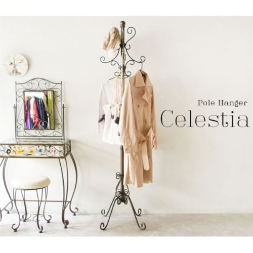 [直送5]曲線が美しいロートアイアンデザイン、高級感のあるゴールドカラーの『Celestia（セレスティア）』のポールハンガー P-1709-GD ゴールド