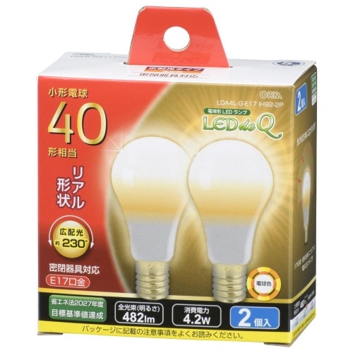 LED電球小形E17 40形相当電球色2個入り LDA4L-G-E17IH92-2 ホワイト