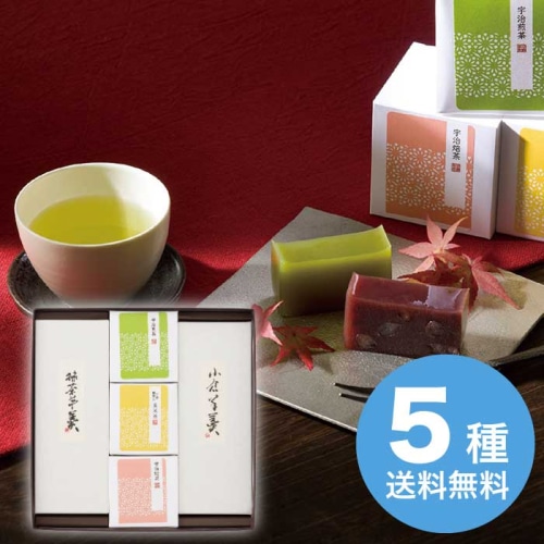 お歳暮 谷常製菓 絹ごし羊かん(抹茶・小倉)2本・宇治茶セット [直送商品](9810-046)