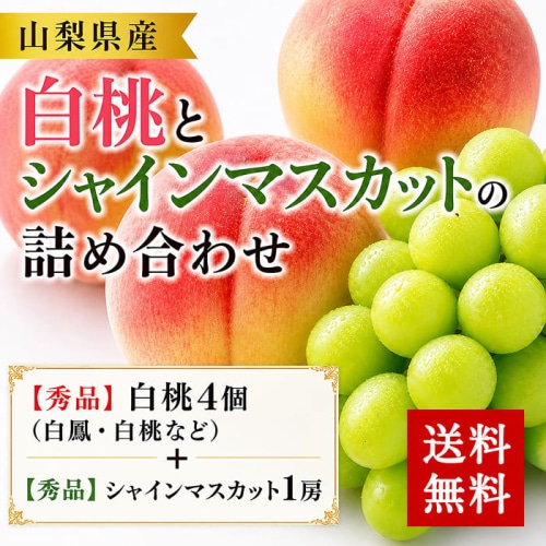 [予約直送]山梨県産 もも4玉 シャインマスカット1房 詰め合わせセット 送料無料 【綿半お中元】【7月後半～8月中旬順次発送】【配送指定日不可】